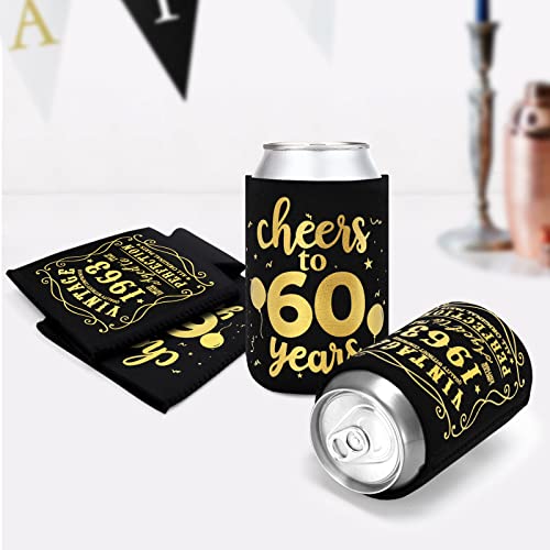 Cheers to 60 Years Can Sleeves Vintage 1963 60th Birthday Party Favor Decorations Supplies Can Cover Sleeves Black and Gold Neoprene Sleeves for Soda Can Beverage Set of 12