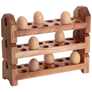 set of 3 pieces wooden egg holder countertop egg storage trays hold 36 fresh egg stackable wood deviled egg tray organizer rustic egg rack container for kitchen counter display refrigerator storage