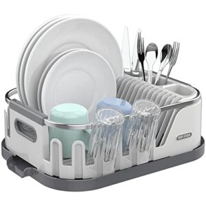 mr.siga dish drying rack for kitchen counter, compact dish drainer with drainboard, utensil holder and cup rack, white