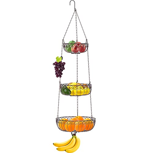 SimpleHouseware 3-Tier Fruit Hanging Basket, Bronze
