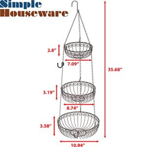SimpleHouseware 3-Tier Fruit Hanging Basket, Bronze