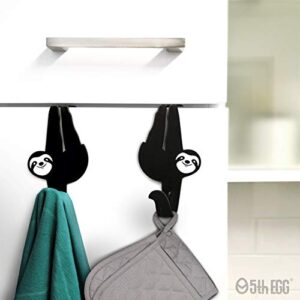 5th EGG Over-The-Cabinet Door Hooks, Sloth Animal Design, Fun Accessories for Kitchen and Bathroom; 2-Pack, Metal
