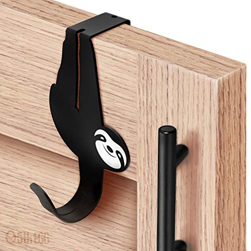 5th EGG Over-The-Cabinet Door Hooks, Sloth Animal Design, Fun Accessories for Kitchen and Bathroom; 2-Pack, Metal