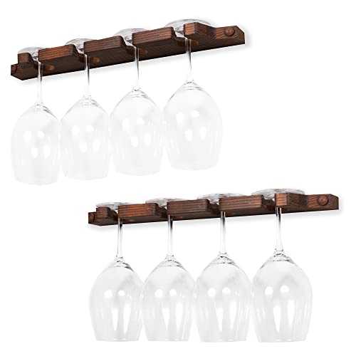 Rustic State Suvla Wall Mounted Wood Stemware Rack Hanging Shelf Glassware Holder Bar Organizer with 8 Wine Glass Storage 17 Inch Long Walnut