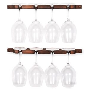 Rustic State Suvla Wall Mounted Wood Stemware Rack Hanging Shelf Glassware Holder Bar Organizer with 8 Wine Glass Storage 17 Inch Long Walnut