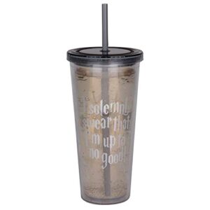 Harry Potter Marauder's Map Travel Cup with Straw - I Solemnly Swear That I Am Up to No Good - Acrylic Tumbler with Silver Design - 22 oz