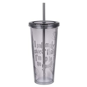 Harry Potter Marauder's Map Travel Cup with Straw - I Solemnly Swear That I Am Up to No Good - Acrylic Tumbler with Silver Design - 22 oz