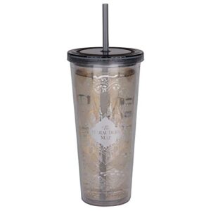 Harry Potter Marauder's Map Travel Cup with Straw - I Solemnly Swear That I Am Up to No Good - Acrylic Tumbler with Silver Design - 22 oz