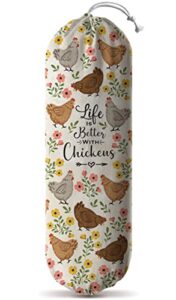 hglian plastic grocery bag holder dispenser,funny chickens plastic bags organizer,garbage shopping trash bags storage keeper,cute farmhouse kitchen decor gifts for women chicken lover