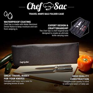 Chef Knife Bag Travel Folder Knife Case | 4 Pockets for Knives & Kitchen Tools | Special Slot for Honing Rod | Camp Chef Accessories | Durable Knife Holder for Chefs & Culinary Students (Black)