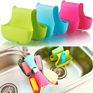 AIFUDA 3 Pack Saddle Silicone Sink Caddy, Sponge Soap Brush Holder Basket Organizer Storage for Kitchen (Blue, Green, Pink)