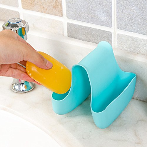 AIFUDA 3 Pack Saddle Silicone Sink Caddy, Sponge Soap Brush Holder Basket Organizer Storage for Kitchen (Blue, Green, Pink)