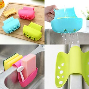 AIFUDA 3 Pack Saddle Silicone Sink Caddy, Sponge Soap Brush Holder Basket Organizer Storage for Kitchen (Blue, Green, Pink)