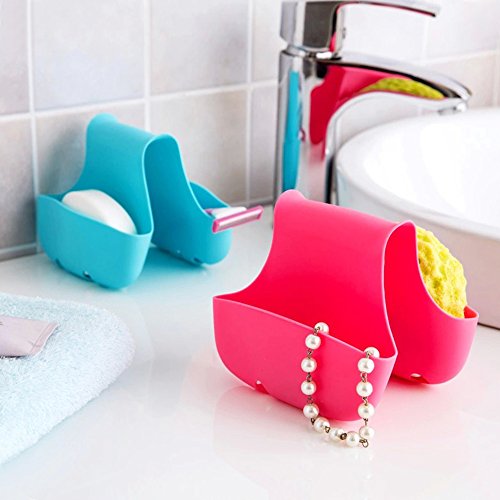 AIFUDA 3 Pack Saddle Silicone Sink Caddy, Sponge Soap Brush Holder Basket Organizer Storage for Kitchen (Blue, Green, Pink)