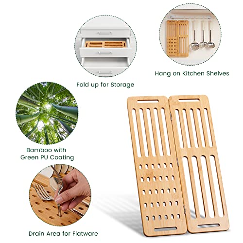 HOUSE AGAIN Foldable Bamboo Dish Drying Rack, Over The Sink Drying Rack, Dish Drainer for Kitchen Contertop, Multipurpose Over Sink Kitchen Accessories, Sturdy Bamboo Material, Hold up to 55lbs