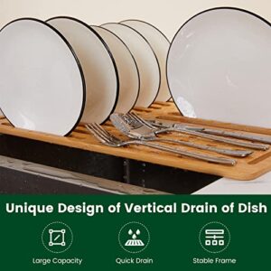 HOUSE AGAIN Foldable Bamboo Dish Drying Rack, Over The Sink Drying Rack, Dish Drainer for Kitchen Contertop, Multipurpose Over Sink Kitchen Accessories, Sturdy Bamboo Material, Hold up to 55lbs