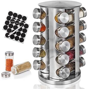 baker boutique spice rack, spice rack organizer for countertop, rotating spice rack with jars, spinning spice rack shelf, revolving spice rack for kitchen (silver)