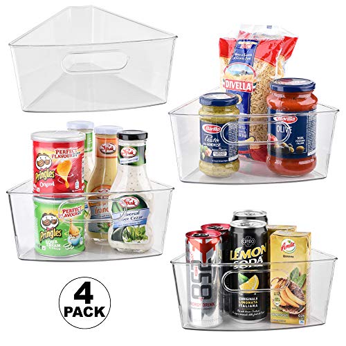 Sorbus Wedge Storage Bin Organizer Lazy Susan organizer with Front Handle for Corner Cabinet, Great Sector Shaped Container Bins for Kitchen, Pantry, Bathroom, Clear Plastic (4-Pack)