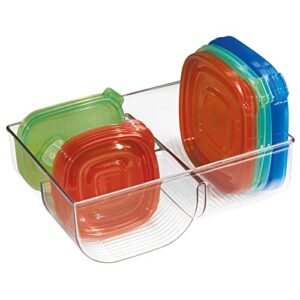 mdesign food storage container lid holder, 3-compartment plastic organizer bin for organization in kitchen cabinets, cupboards, pantry shelves – clear