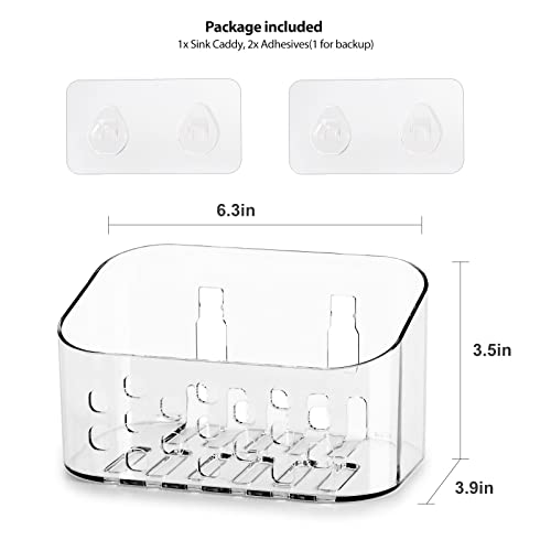 Ettori Sponge Holder Sink Caddy, Plastic Kitchen Sink Organizer Clear Sponge Holder for Kitchen Sink, Bathroom- No Drilling