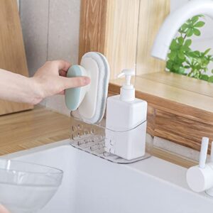 Ettori Sponge Holder Sink Caddy, Plastic Kitchen Sink Organizer Clear Sponge Holder for Kitchen Sink, Bathroom- No Drilling