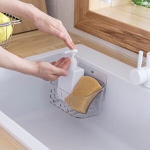 Ettori Sponge Holder Sink Caddy, Plastic Kitchen Sink Organizer Clear Sponge Holder for Kitchen Sink, Bathroom- No Drilling
