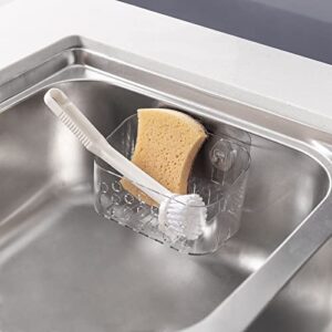 Ettori Sponge Holder Sink Caddy, Plastic Kitchen Sink Organizer Clear Sponge Holder for Kitchen Sink, Bathroom- No Drilling