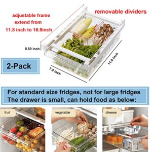 Yatmung Fridge Drawer organizer and storage clear box (with Removable Dividers), Adjustable fridge storage containers for Egg/Fruit/Vegetable/cheese, refrigerator organizer bins pull out drawer, 2-Pack