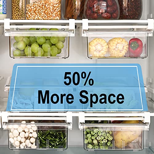 Yatmung Fridge Drawer organizer and storage clear box (with Removable Dividers), Adjustable fridge storage containers for Egg/Fruit/Vegetable/cheese, refrigerator organizer bins pull out drawer, 2-Pack