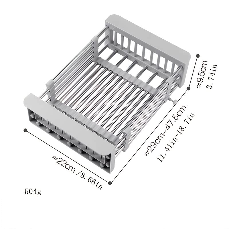 1pc Drain Rack, Stainless Steel Kitchen Basket, Home Dish Rack, Retractable Sink Shelf, 22 * 29 * 9.5cm/8.66 * 11.41 * 3.14in