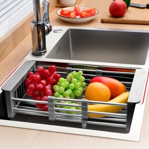 1pc Drain Rack, Stainless Steel Kitchen Basket, Home Dish Rack, Retractable Sink Shelf, 22 * 29 * 9.5cm/8.66 * 11.41 * 3.14in