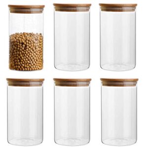35oz/1000ml clear glass food storage containers set airtight food jars with bamboo wooden lids kitchen canisters for sugar, candy, cookie, rice and spice jars – set of 6