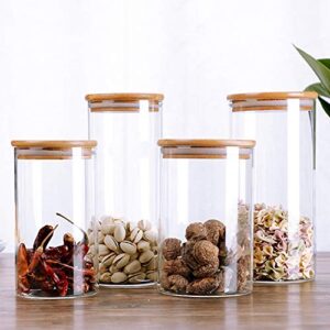 35oz/1000ml Clear Glass Food Storage Containers Set Airtight Food Jars with Bamboo Wooden Lids Kitchen Canisters For Sugar, Candy, Cookie, Rice and Spice Jars - Set of 6