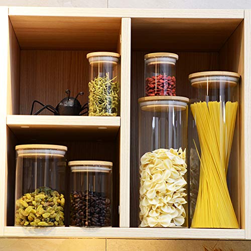 35oz/1000ml Clear Glass Food Storage Containers Set Airtight Food Jars with Bamboo Wooden Lids Kitchen Canisters For Sugar, Candy, Cookie, Rice and Spice Jars - Set of 6