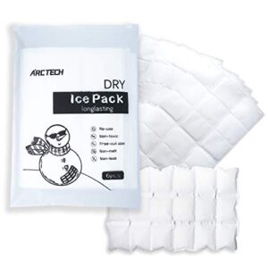 arctech dry ice packs for coolers – lunch box shipping frozen food lunch bags, leak-proof gel refrigerant, reusable ice packs -large sheets, long lasting, flexible, absorb water (16.5″x10″ 6pack)