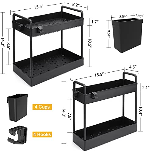 PdMiBS 2PCS Under Sink Organizers and Storage,Bathroom Organizers Under Sink ,2Tier Kitchen Countertop Organizer Under Sink Shelf with Handle for Bathroom,Kicthen