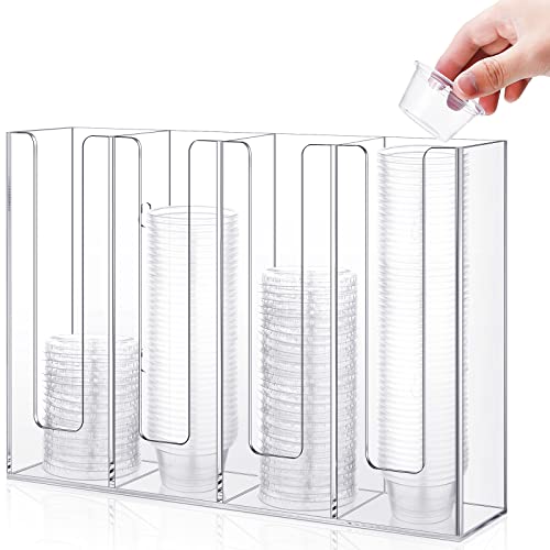 Cup Lid Organizer Acrylic Sauce Cup Holder 4 Compartments Countertop or Wall Mount Portion Cup and Lid Organizer Restaurant Supplies for Party Kitchen Sauce Cup and Lid Storage Holder (Clear)