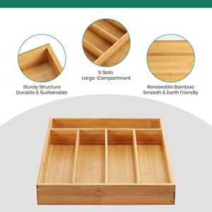 TreeLen Bamboo Utensil Organizer for Kitchen Drawers, 5 Compartments Utensil Drawer Organizer, Wooden Silverware Tray for Drawer, Cutlery Organizer in Drawer