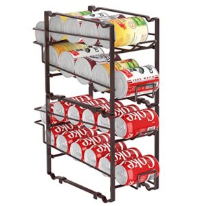 wisdom star 2 pack soda can organizer rack for pantry, stackable beverage soda can storage dispenser holder for refrigerator, cabinet, brown