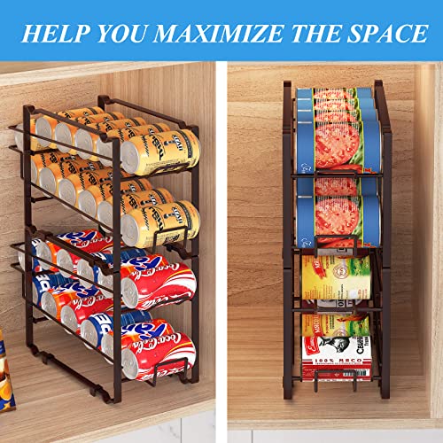 Wisdom Star 2 Pack Soda Can Organizer Rack for Pantry, Stackable Beverage Soda Can Storage Dispenser Holder for Refrigerator, Cabinet, Brown