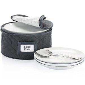 china storage case – salad plate quilted case – 10 inches diameter x 6 inches height – gray – includes 12 felt separators