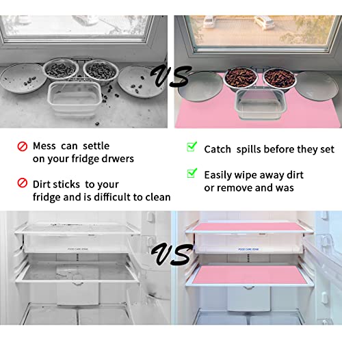 Babyfond 4Pcs Non-Slip Silicone Refrigerator Liners, Washable Shelf Liner, Waterproof Oilproof Fridge Liner Mats for Glass Shelves Kitchen Cabinet Drawer, Reusable Table Placemats (4 Pcs Pink)