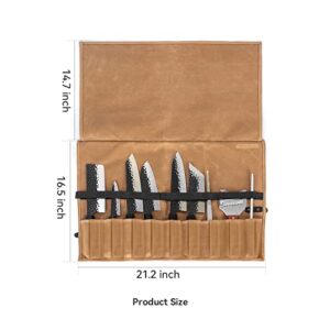 Manjushri Chef Knife Rolls with 9 Slots- Canvas Knife Roll Bag with Genuine Leather Belt (Brown)