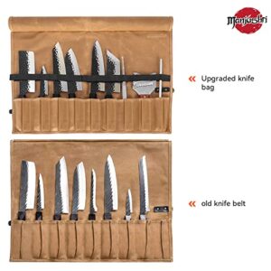 Manjushri Chef Knife Rolls with 9 Slots- Canvas Knife Roll Bag with Genuine Leather Belt (Brown)