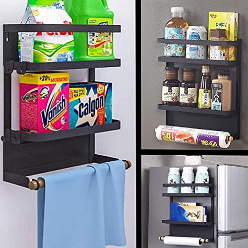 Dr.BeTree Magnetic Shelf, Magnetic Spice Rack for Refrigerator No Drilling Magnetic Or Wall Mount Screws Spice Rack Organizer 2 Tier Kitchen Refrigerator Storage Rack-Black