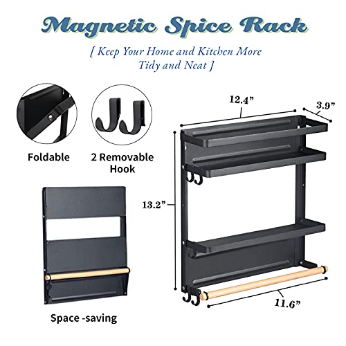 Dr.BeTree Magnetic Shelf, Magnetic Spice Rack for Refrigerator No Drilling Magnetic Or Wall Mount Screws Spice Rack Organizer 2 Tier Kitchen Refrigerator Storage Rack-Black