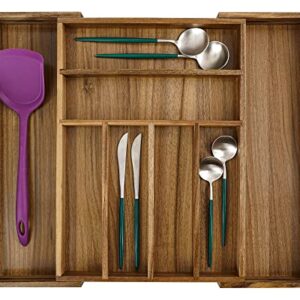 Utoplike Acacia Expandable Cutlery Drawer Organizer, Adjustable Kitchen Silverware Drawer Organizer, Wooden Utensil Tray Holder Organiser, Drawer Divider for Flatware, Knives in Kitchen