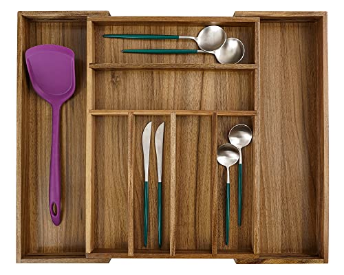 Utoplike Acacia Expandable Cutlery Drawer Organizer, Adjustable Kitchen Silverware Drawer Organizer, Wooden Utensil Tray Holder Organiser, Drawer Divider for Flatware, Knives in Kitchen