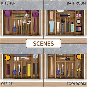 Utoplike Acacia Expandable Cutlery Drawer Organizer, Adjustable Kitchen Silverware Drawer Organizer, Wooden Utensil Tray Holder Organiser, Drawer Divider for Flatware, Knives in Kitchen