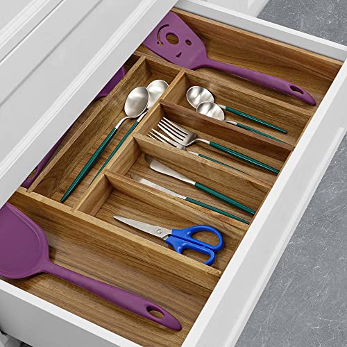 Utoplike Acacia Expandable Cutlery Drawer Organizer, Adjustable Kitchen Silverware Drawer Organizer, Wooden Utensil Tray Holder Organiser, Drawer Divider for Flatware, Knives in Kitchen